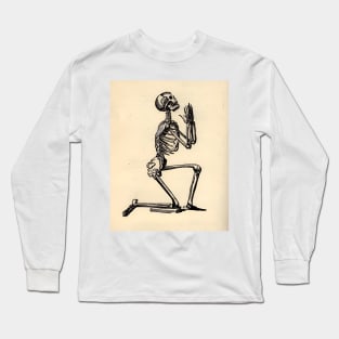 Kneeling Praying Skeleton - Vintage Illustration Long Sleeve T-Shirt